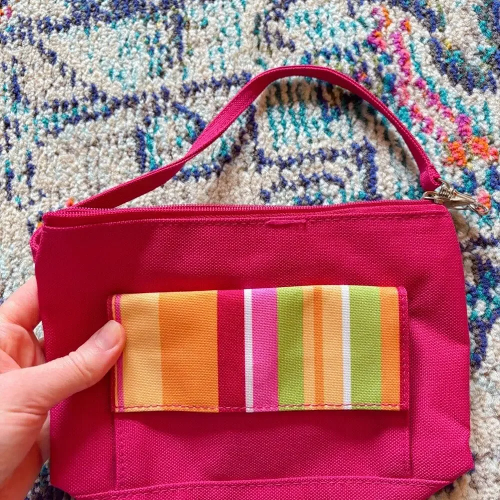 Lancôme Paris Wristlet Makeup Bag Striped Front Pocket